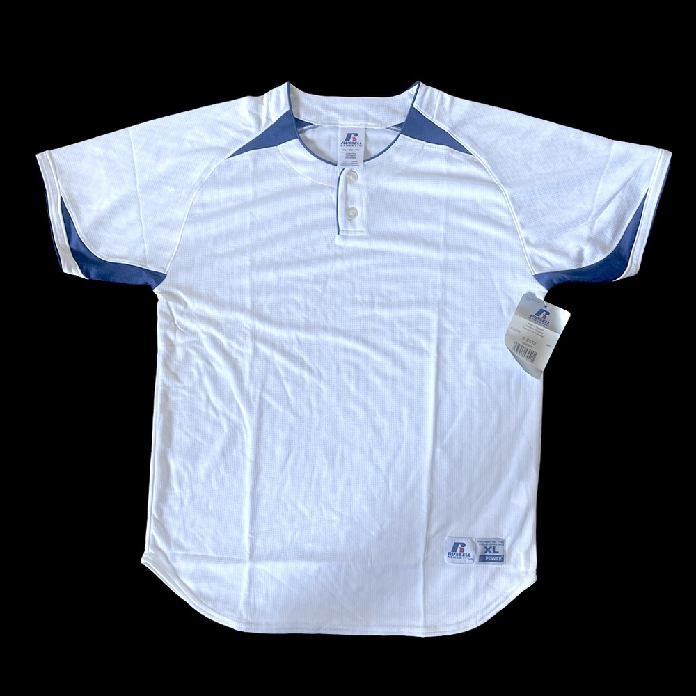 Russell Athletic Baseball Jersey Boy’s Youth XL White with Royal Trim MWT